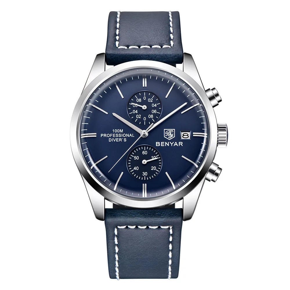 2023 جديد رجال الأعمال ساعة متعددة الوظائف كوارتز ساعة اليد المعدنية عززت الزجاج مرآة مقاوم للماء 100 مللي متر