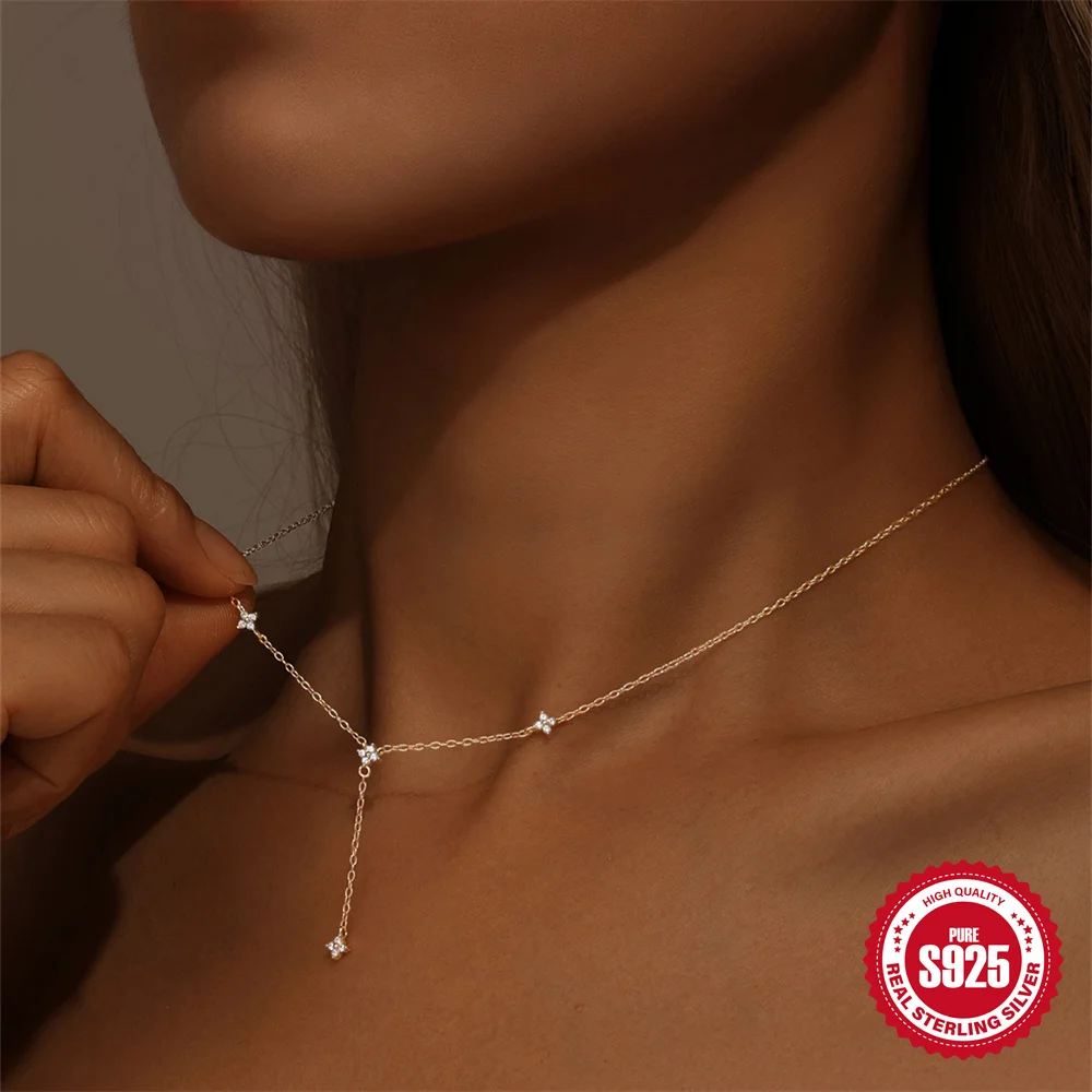 روكسي 925 فضة زهرة قلادة Y-شكل الترقوة سلسلة قلادة للمرأة هدايا مجوهرات الخطوبة