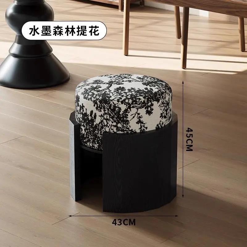 Simple Chinese log fabric dressing stool