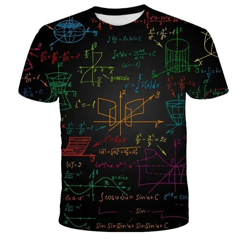 Summer men's fashionable print fun mathematical formula t-shirt casual trend round neck casual Harajuku plus size short sleeved