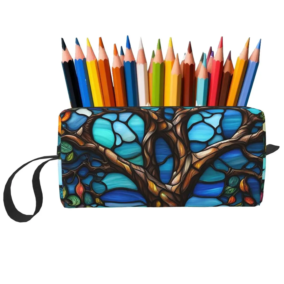 Vibrant Tree And Blue Sky Glass Pencil Case for Kids Gifts Pen Box Pencil Bag Stationery Supplies Travel Women Organizer Pouch