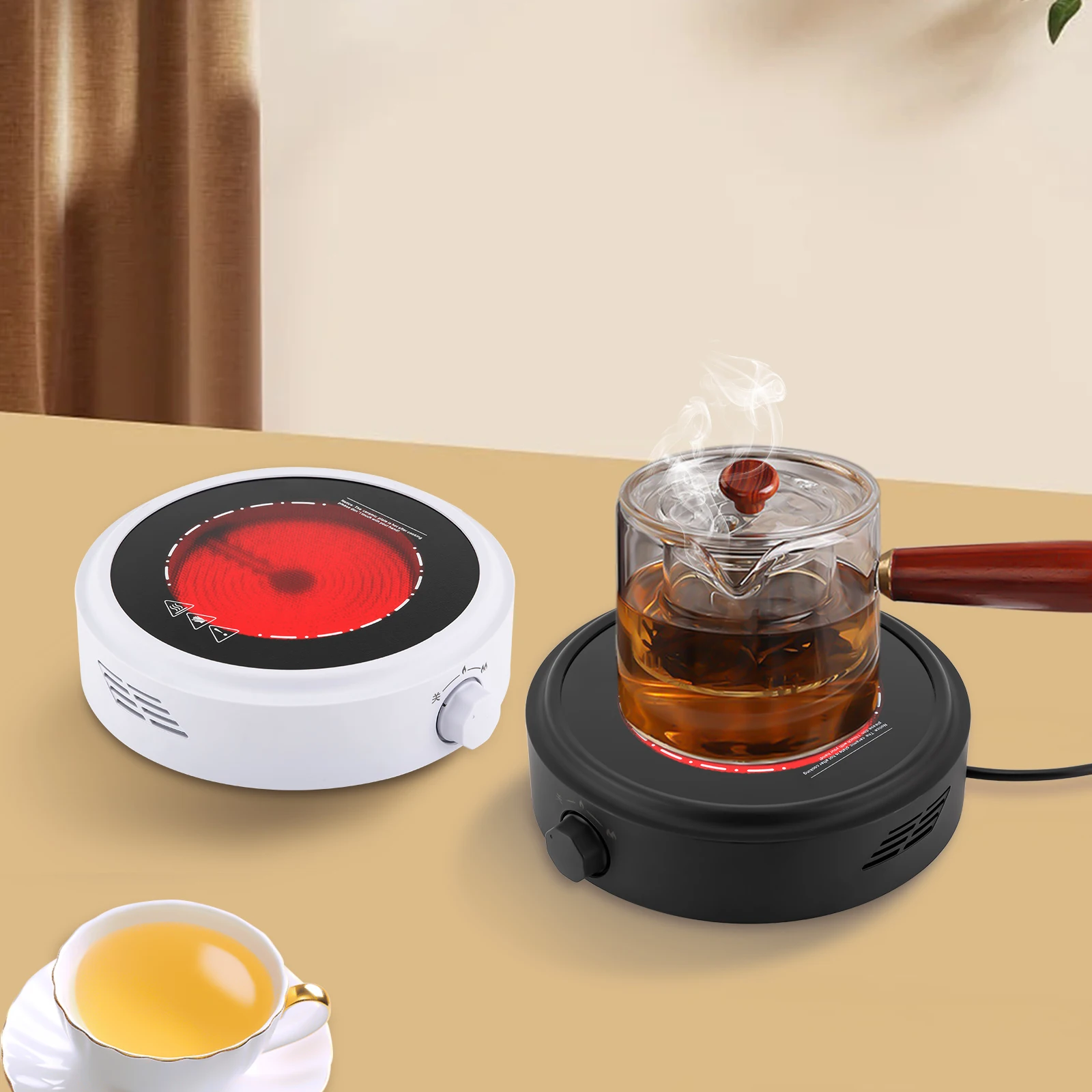 Electric Mini Stove, Portable Hot Plate, 800W, 110V, for Boiling Water, Making Tea and Coffee, Black and White