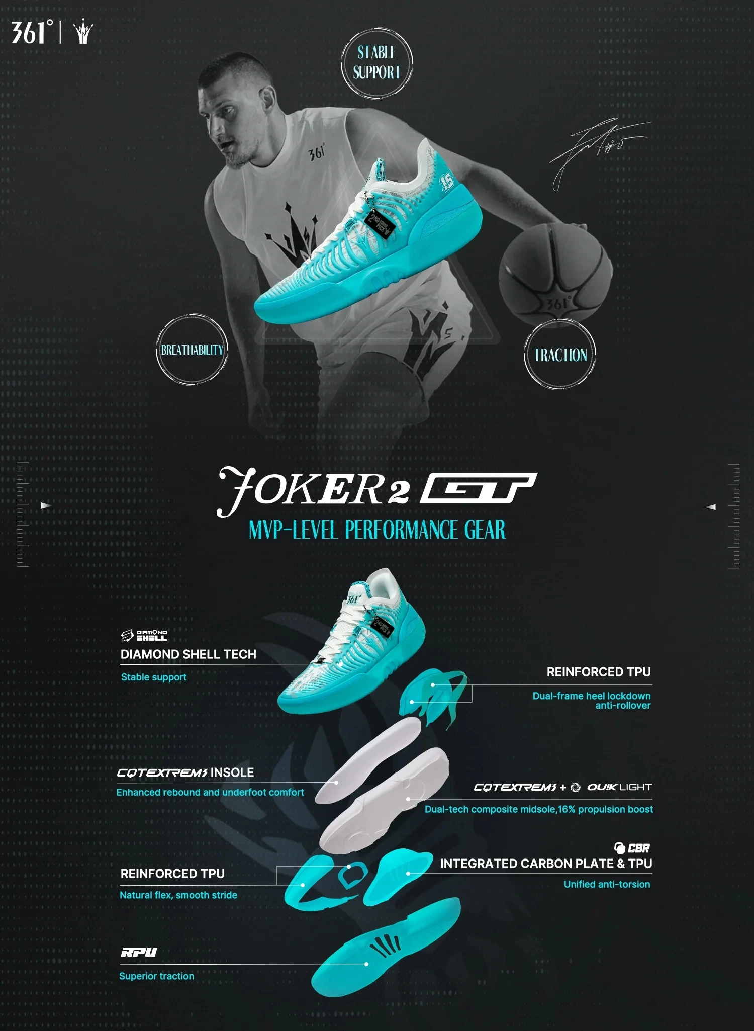 361 Degrees Joker 2 GT Jokic Neue Herren-Basketballschuhe, trendige, langlebige, atmungsaktive, stoßdämpfende Turnschuhe 672611101F – Detail 3