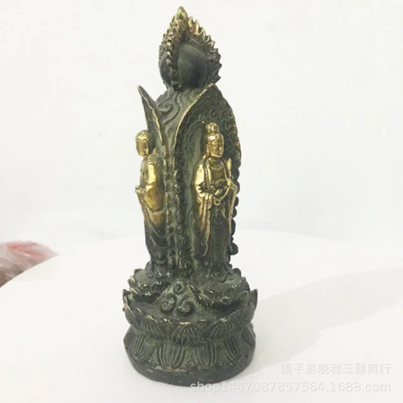-Sided Ornaments Western Trinity Sitting Lotus Three-Treasure Buddha Statue Copper Metal