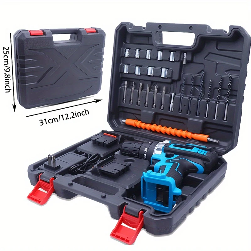 Комбинированный комплект дрели 36VF, 2 аккумулятора и быстрое зарядное устройство и портативный корпус с рабочим освещением, 2 регулируемые скорости