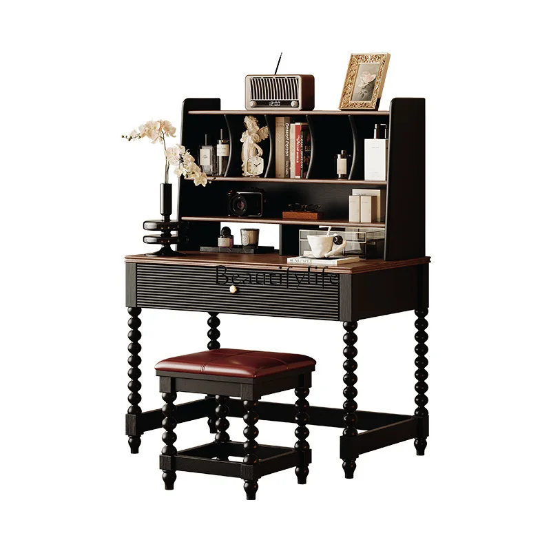 

American retro solid wood dresser black antique makeup table