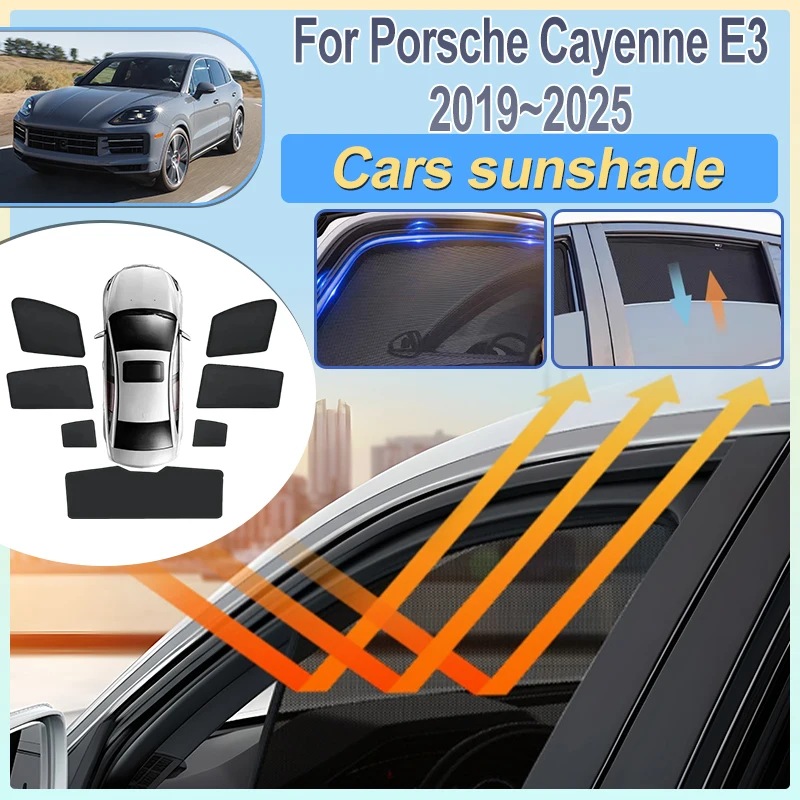 

Для Porsche Cayenne 2022 2019-2025 E3: Сетчатая солнцезащитная шторка на магнитах, сетка на лобовое стекло, солнцезащитные козырьки, автоаксессуары