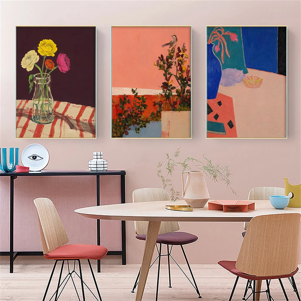 Eclectic Colorful Wall Art Prints Bundle Abstract Black Cat Floral Still Life Animal Landscape Canvas Poster Home Room Decor