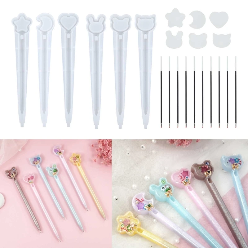 Animals Star Moon Heart Ballpoint Pen Silicone Molds for Resin Crafts Making