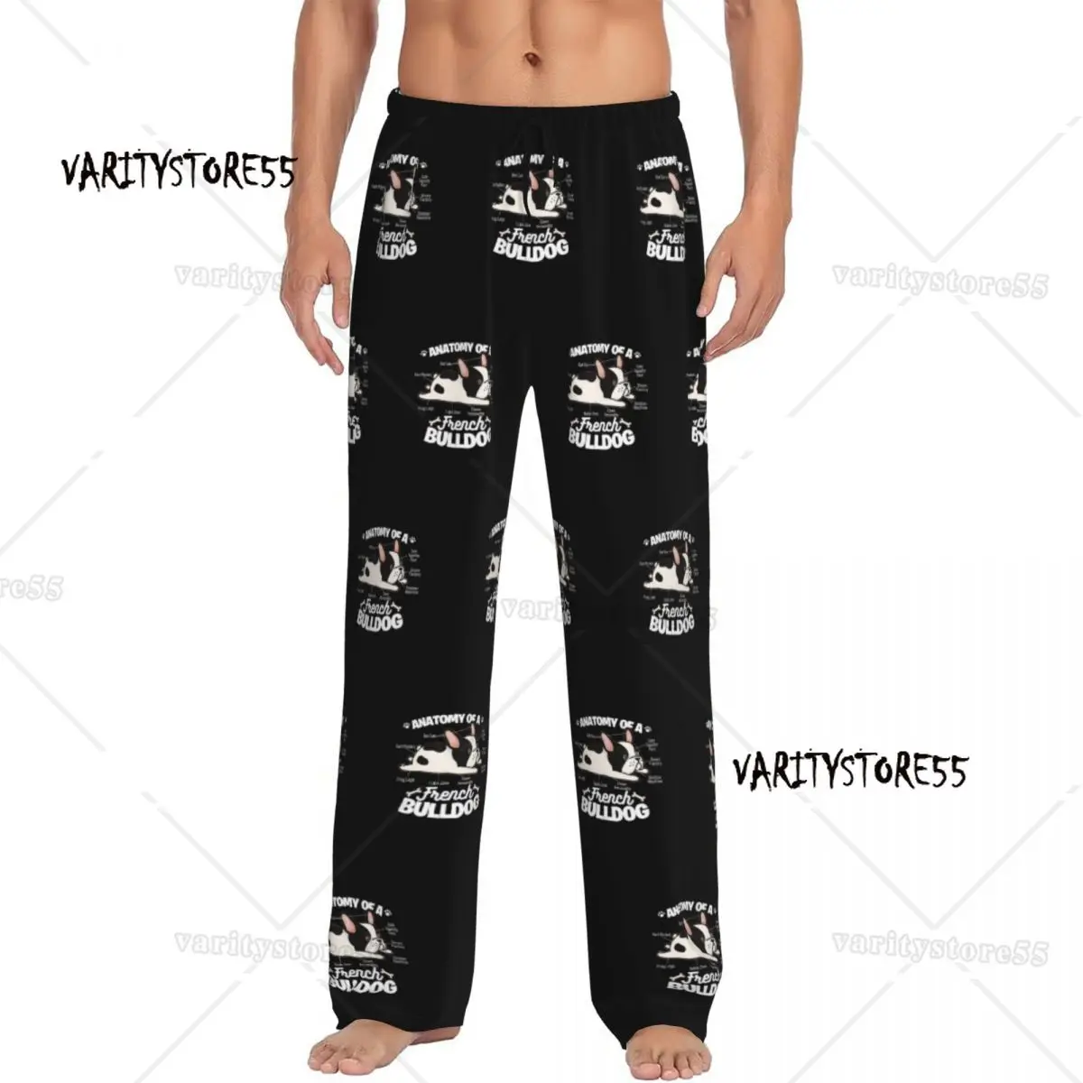 

Пижамные штаны с индивидуальным принтом «Анатомия французского бульдога», мужские пижамные штаны Frenchie Dog Lover для сна, низ с карманами