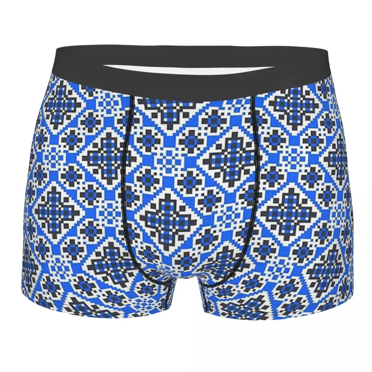 Blue And Gray Geometrical Vyshyvanka Ukrainian Embroidery Underpants Breathbale Panties Man Underwear Sexy Shorts Boxer Briefs