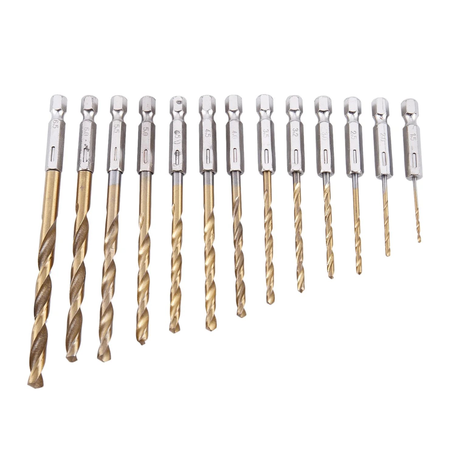 13Pc HSS Titanium Coated Drill Bit Set With 1/4inch Hex Shank