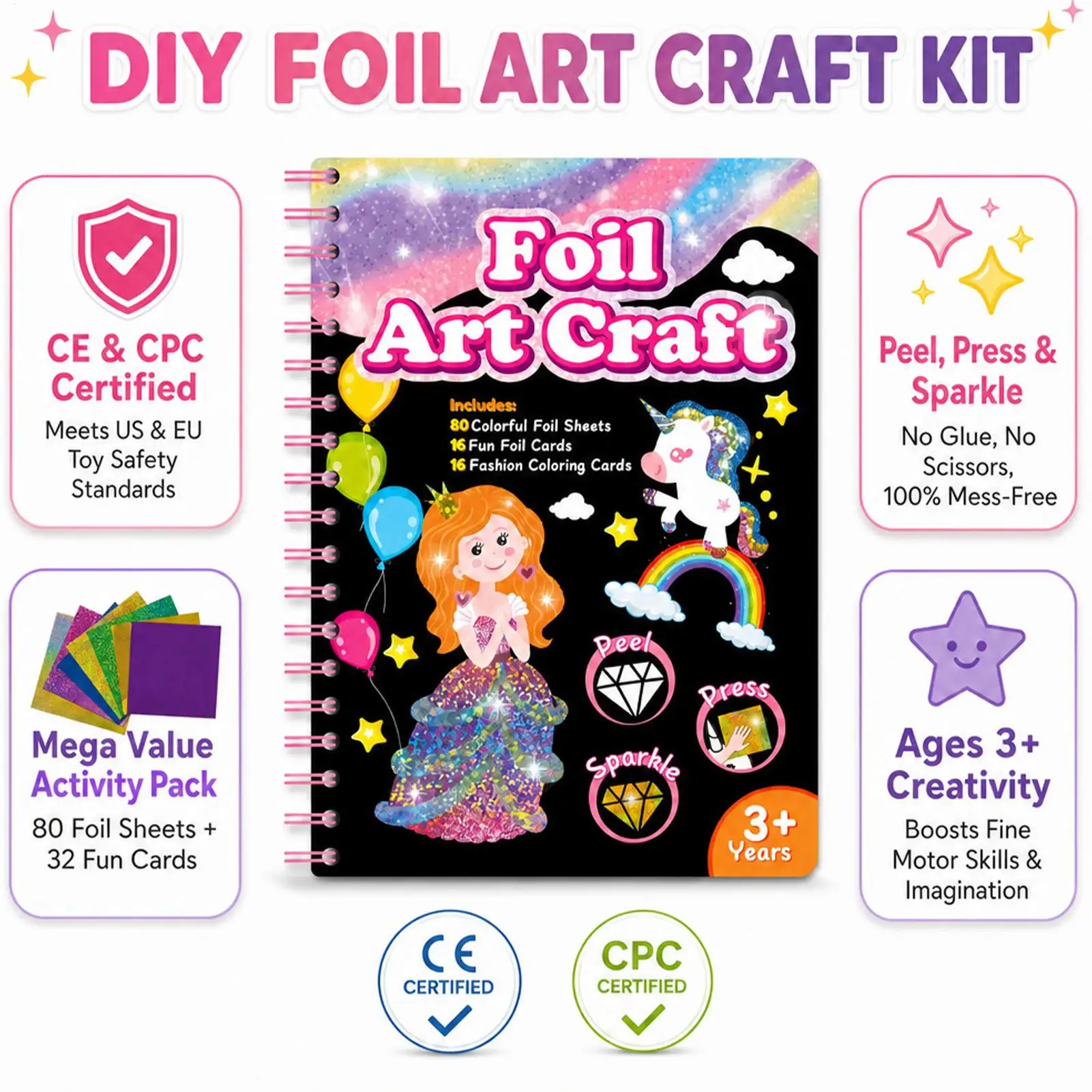 Foil Art Foil Horse Mermaid Funny Interactive Notebook Kids Scratch Drawing Art Book For Boys Girls Home Homeschool Preschool