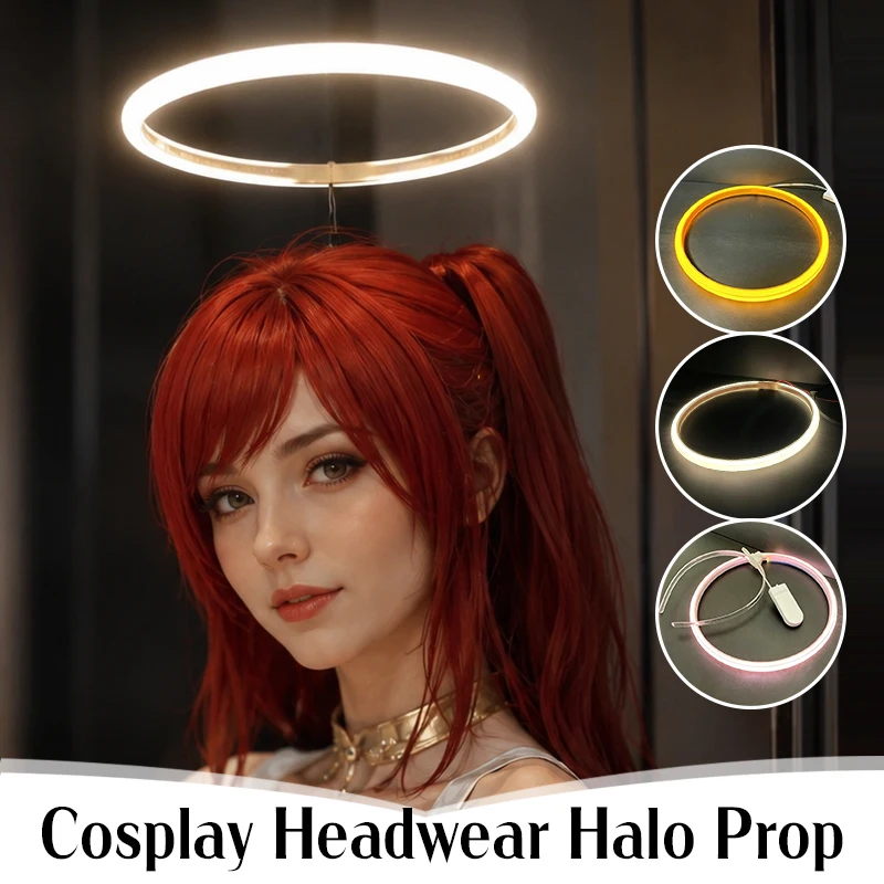 LED Angel Halo Cosplay Headwear with Headband Neon Glow Party Game Anime Costume Accessories Halloween Prop, No Battery Included