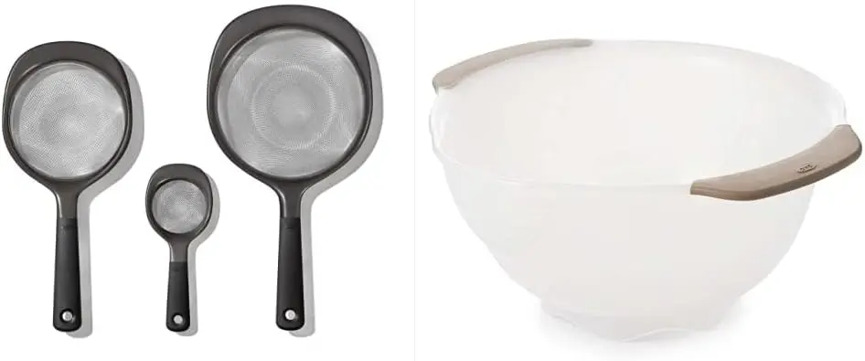 

Good Grips 3-Piece Strainer Set, Black & Good Grips Rice & Small Grains Washing Colander, 15.4 x 23.3 x 13.9 cm