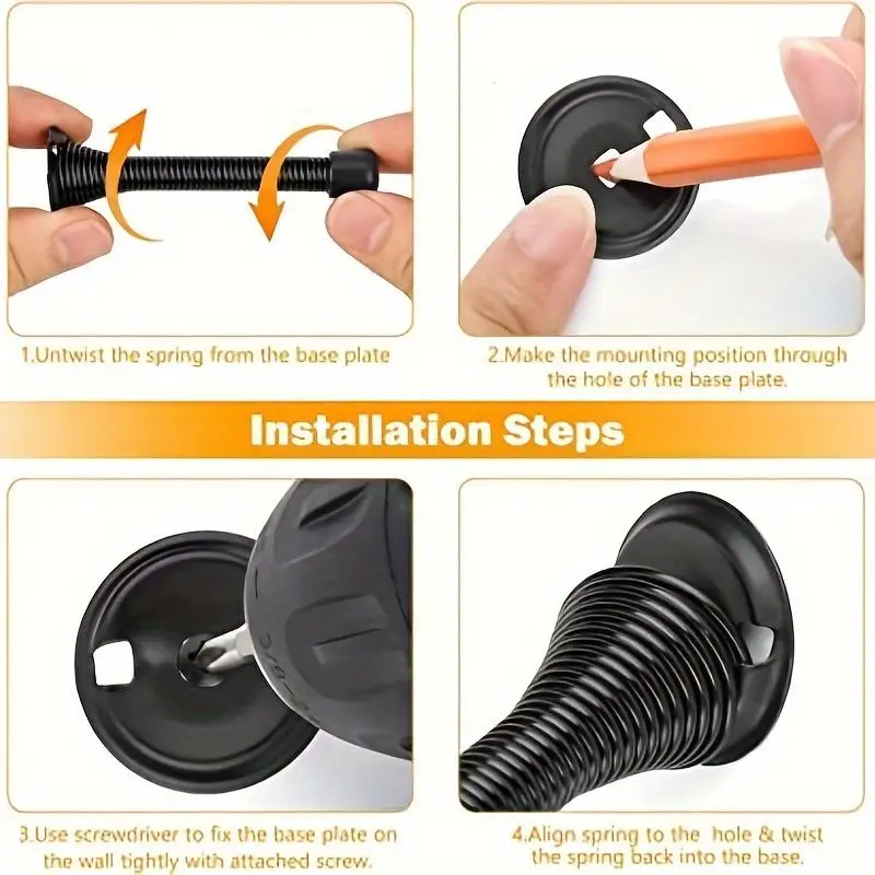 3Pcs Pack Spring Door Stopper Black 3-3-8 Flexible with Rubber Bumper Tips Door Stopper Wall
