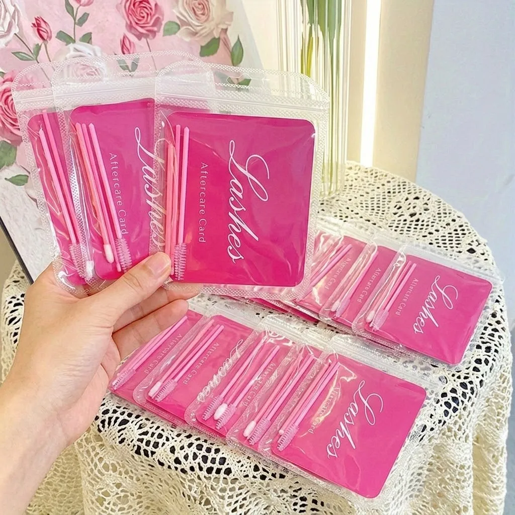 12pcs Eyelash Aftercare Kits for Customers, Including Lash Aftercare Card, Eyelash Mascara Brush, Cleaning Brush, and Lip Brush