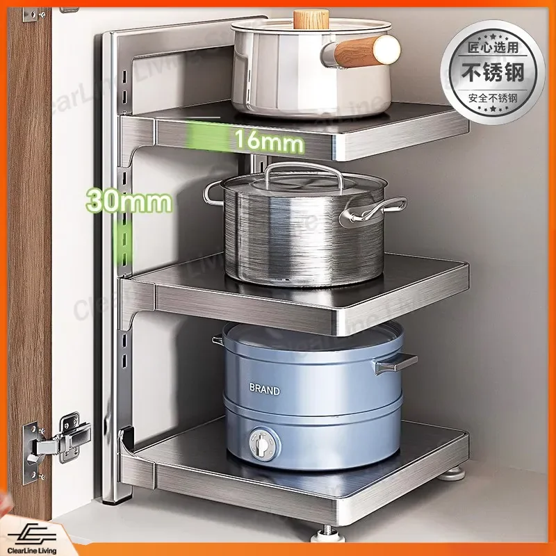 Extra Thick Stainless Steel Under Sink Storage Rack Multi Layer Kitchen Pot Rack Cabinet Organizer for Pots Pans Cookware