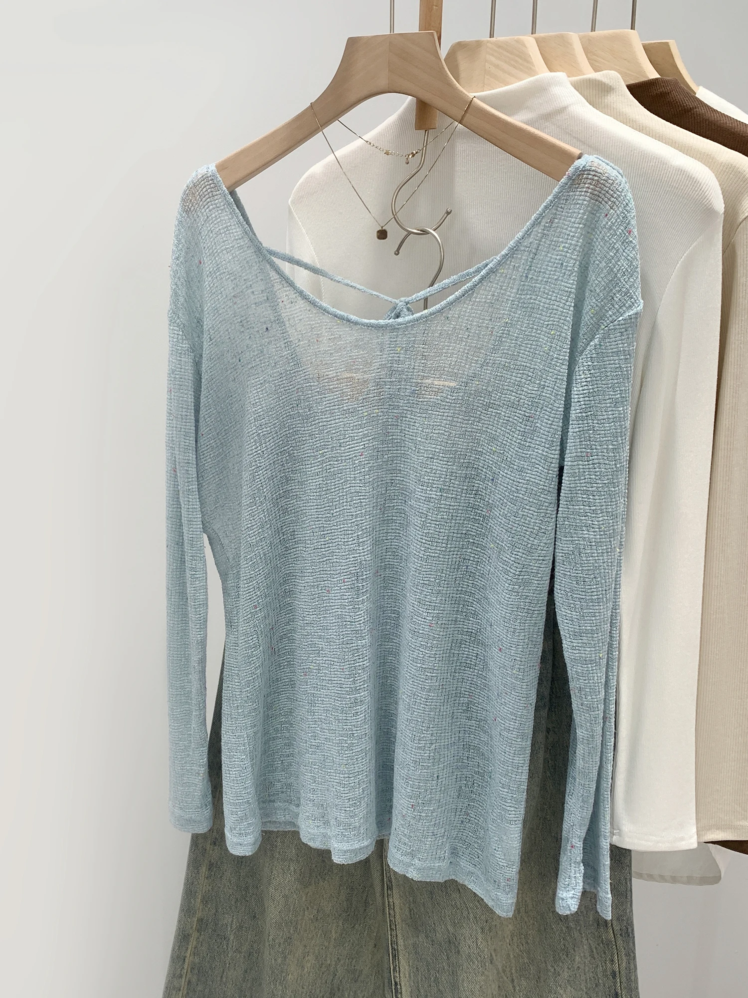 Unique Design Long Sleeve round Neck Wrap Women's Top Stylish Sun Protection Thin Shirt Commute Style Korean Loose Fit Knitted