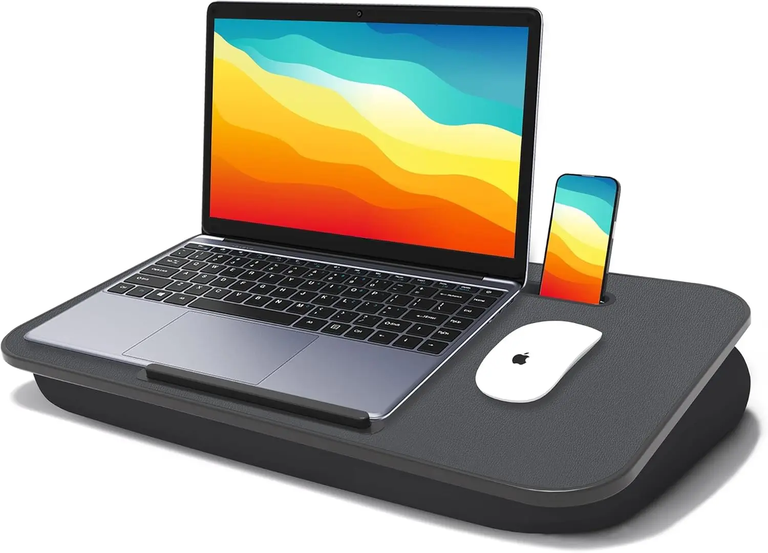 

Portable Laptop Lap Desk with Cushion, Fits 17-Inch Laptop, Includes Phone Holder and Tray for Home Office Use