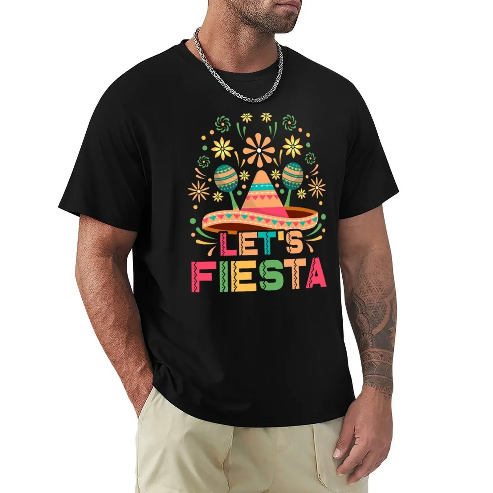 

Let's Fiesta, mexican Festiva Cico De mayo Design T-Shirt baggy shirts T-shirts for men cotton