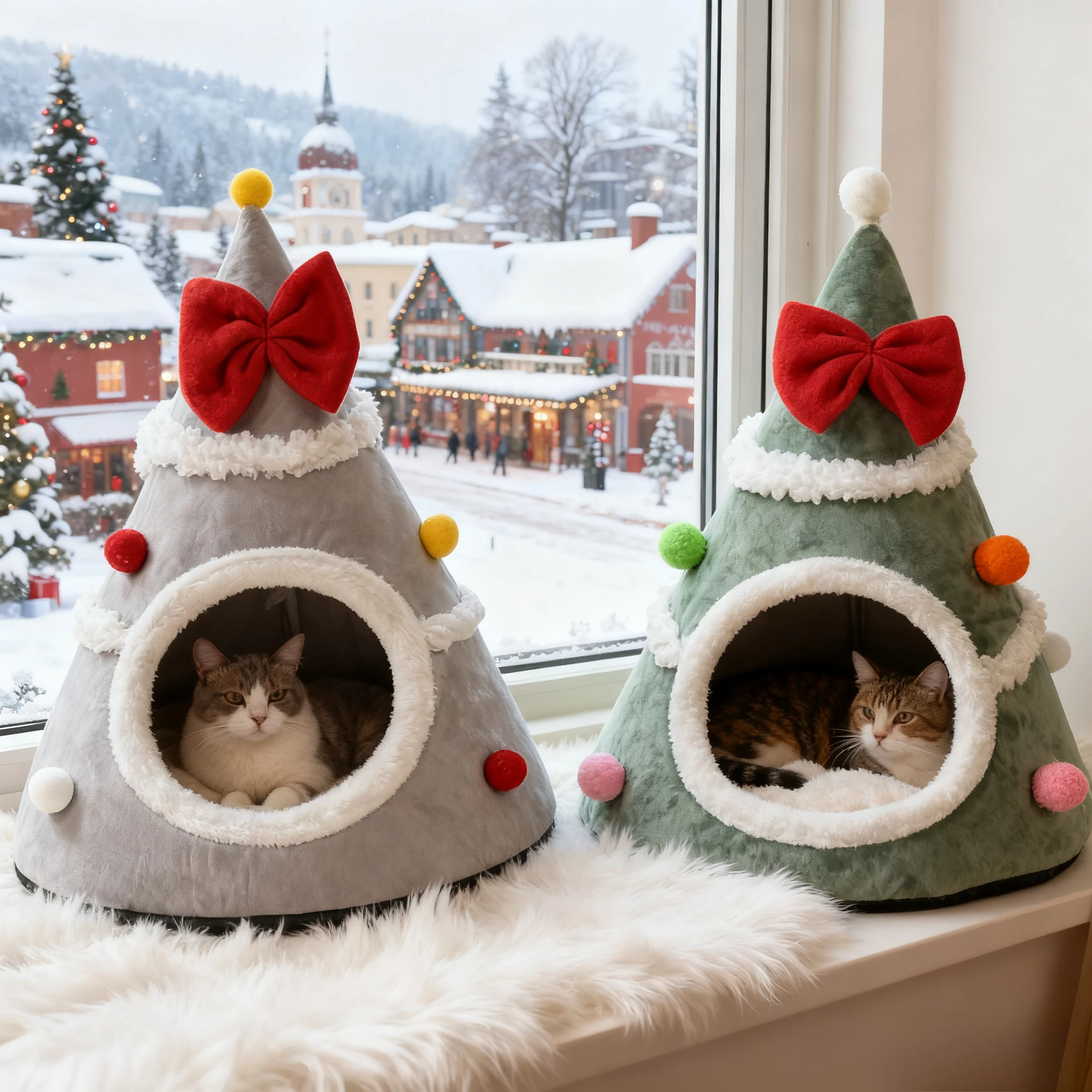 

1PC Christmas Tree Cat Bed -Winter Warm Pet Nest with Red Bow & Green Leaves,Holiday Decorative Pet Bed for Indoor/Outdoor Use