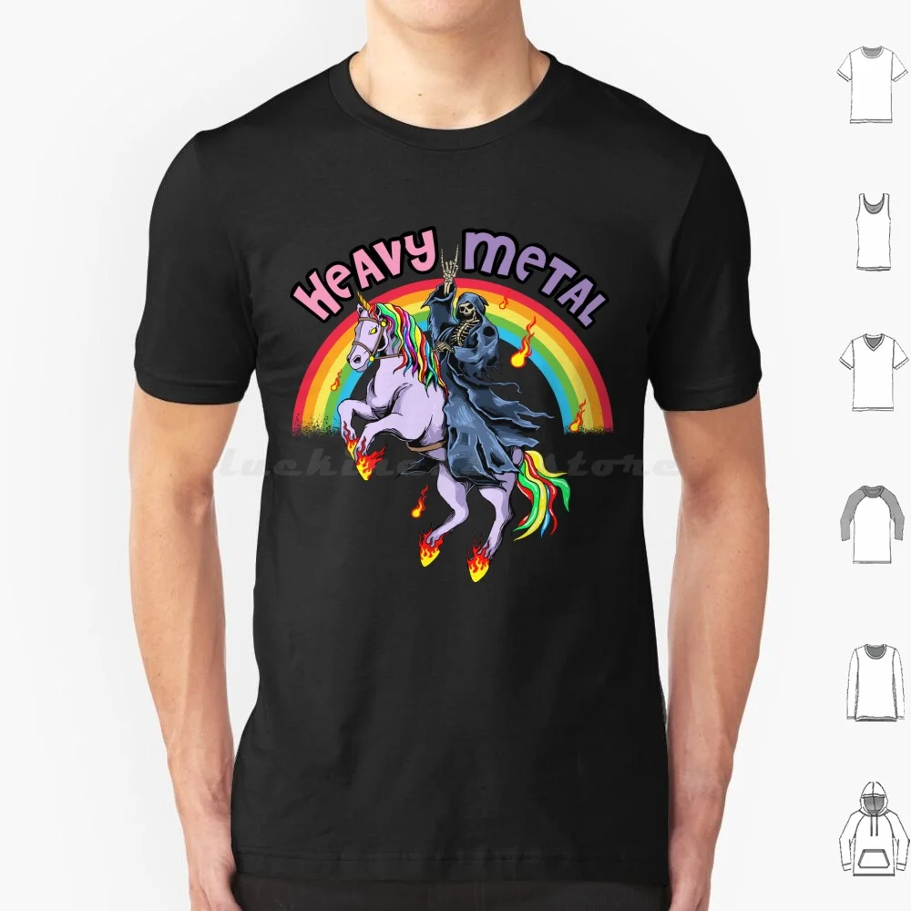Cute Heavy Metal Rainbow Unicorn Cartoon T Shirt Big Size 100% Cotton Heavy Metal Band Rainbow Unicorn Cute Heavy Metal Black