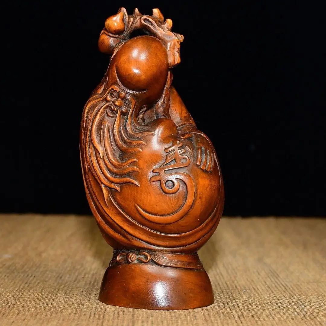 

Резная деревянная статуэтка: Персик долголетия и Бог долголетия, настольное украшение, декор для дома, изделия ручной работы