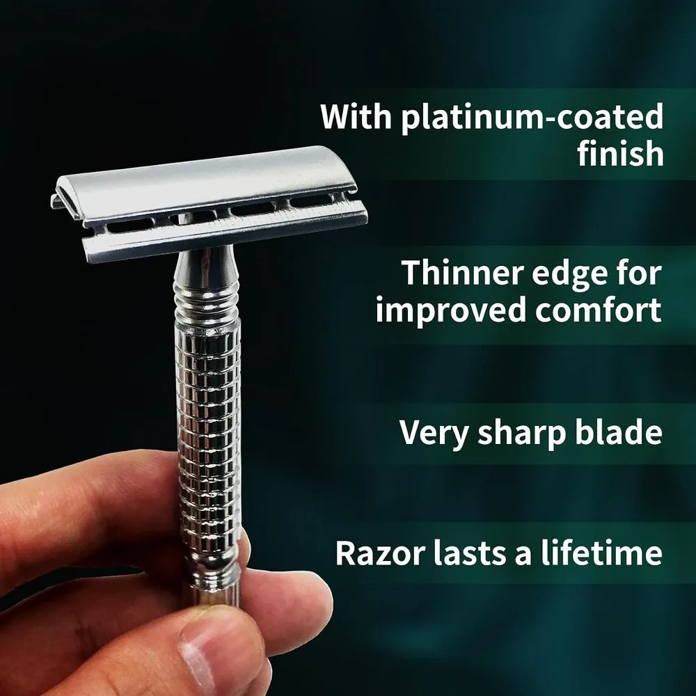 Portable Manual Head Razor for Men Barber Blade Body Hair Shaver Low-Friction Handheld Grooming Tool Wet/Dry Use with Travel Case