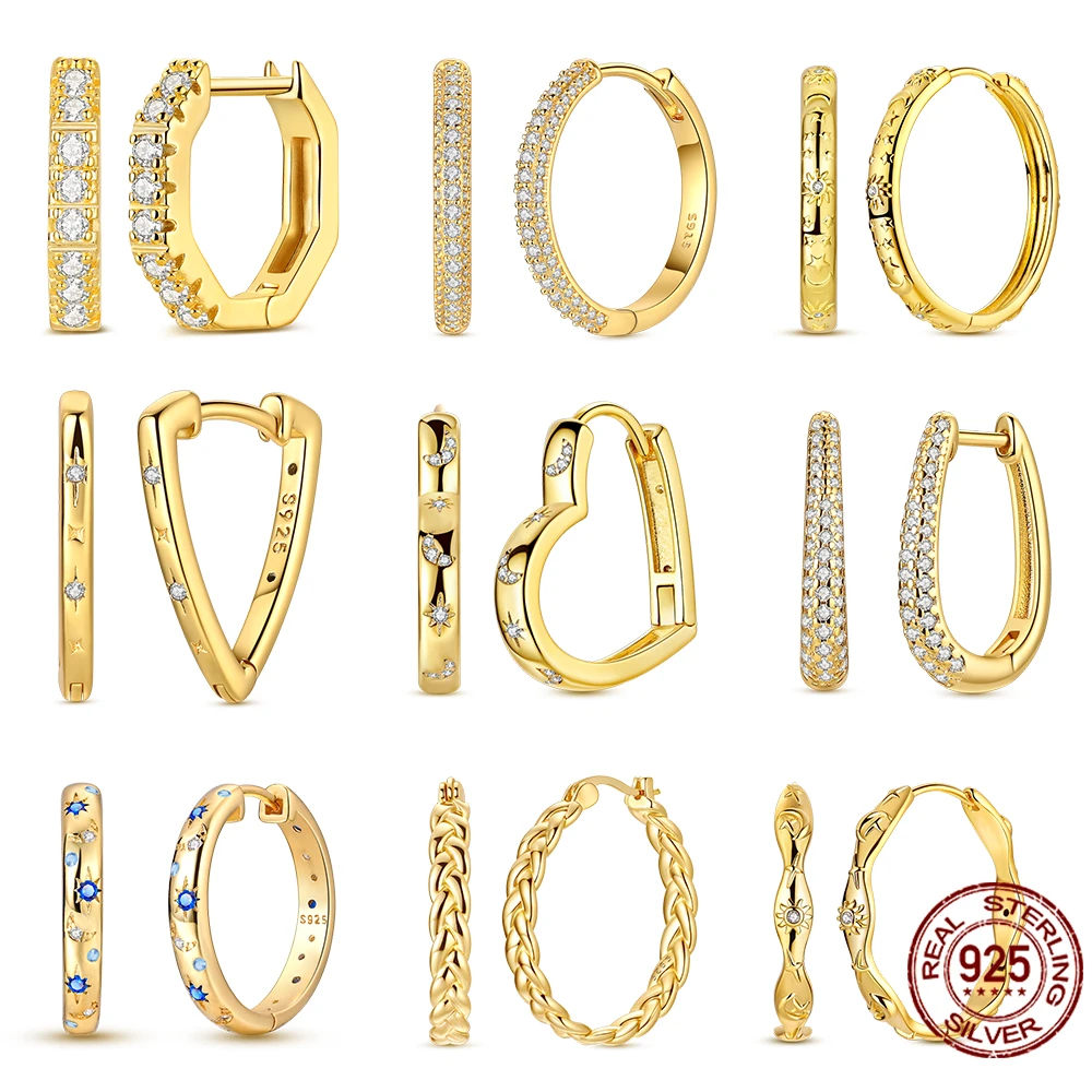 Pendientes originales de Plata de Ley 925 dorados, pendientes de aro triangulares con forma de corazón para adolescentes y mujeres, joyería fina para fiesta