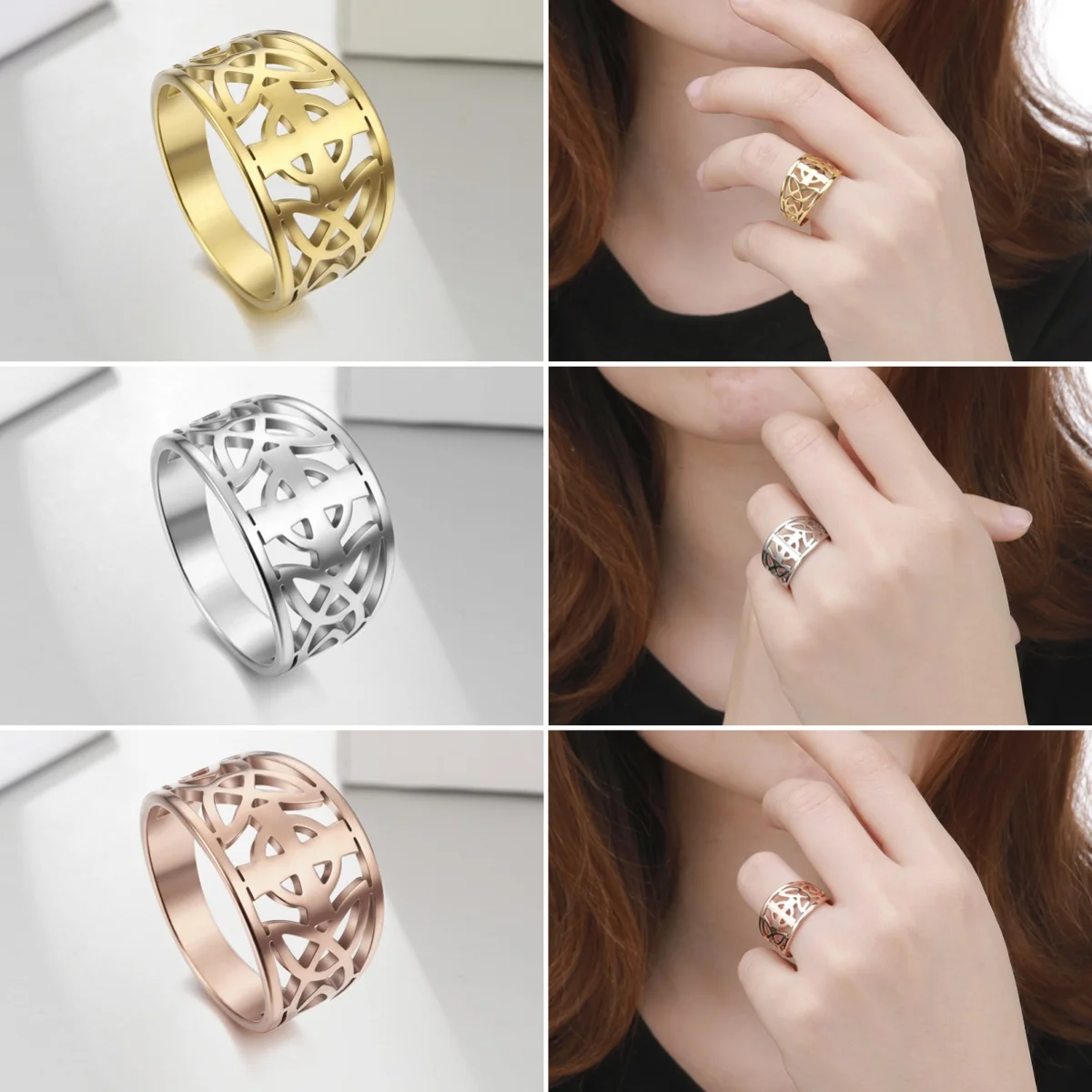 Kkjoy Fashion Vintage Triskele Triskelion Ring für Damen und Herren, Edelstahl Kreuz Amulett Ringe Schmuck Geburtstagsgeschenk Großhandel – Detail 8
