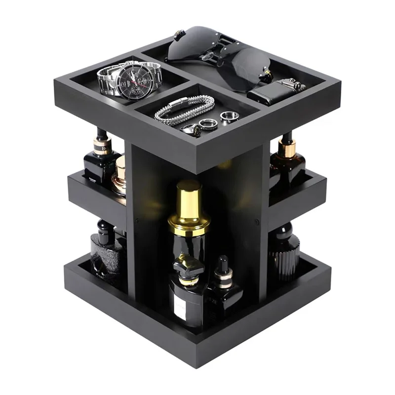 EYFL-organizador de Colonia de madera para hombres, estante de Perfume de gran capacidad de 3 niveles con rotación, mesita de noche de escritorio, regalo para hombres