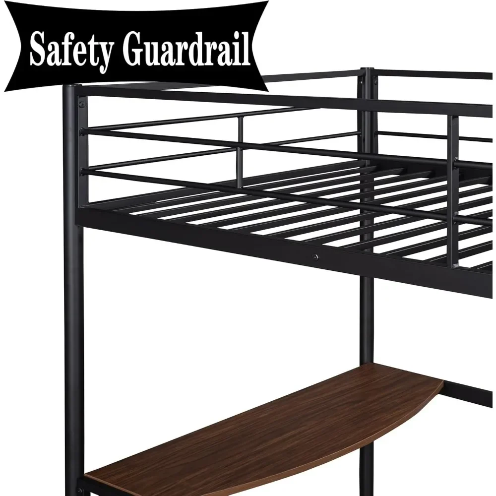 Beliche de metal com escada e corrimão, Cama para crianças, Adolescentes adultos, Mesa, Cama para quarto, Heavy Duty, Twin