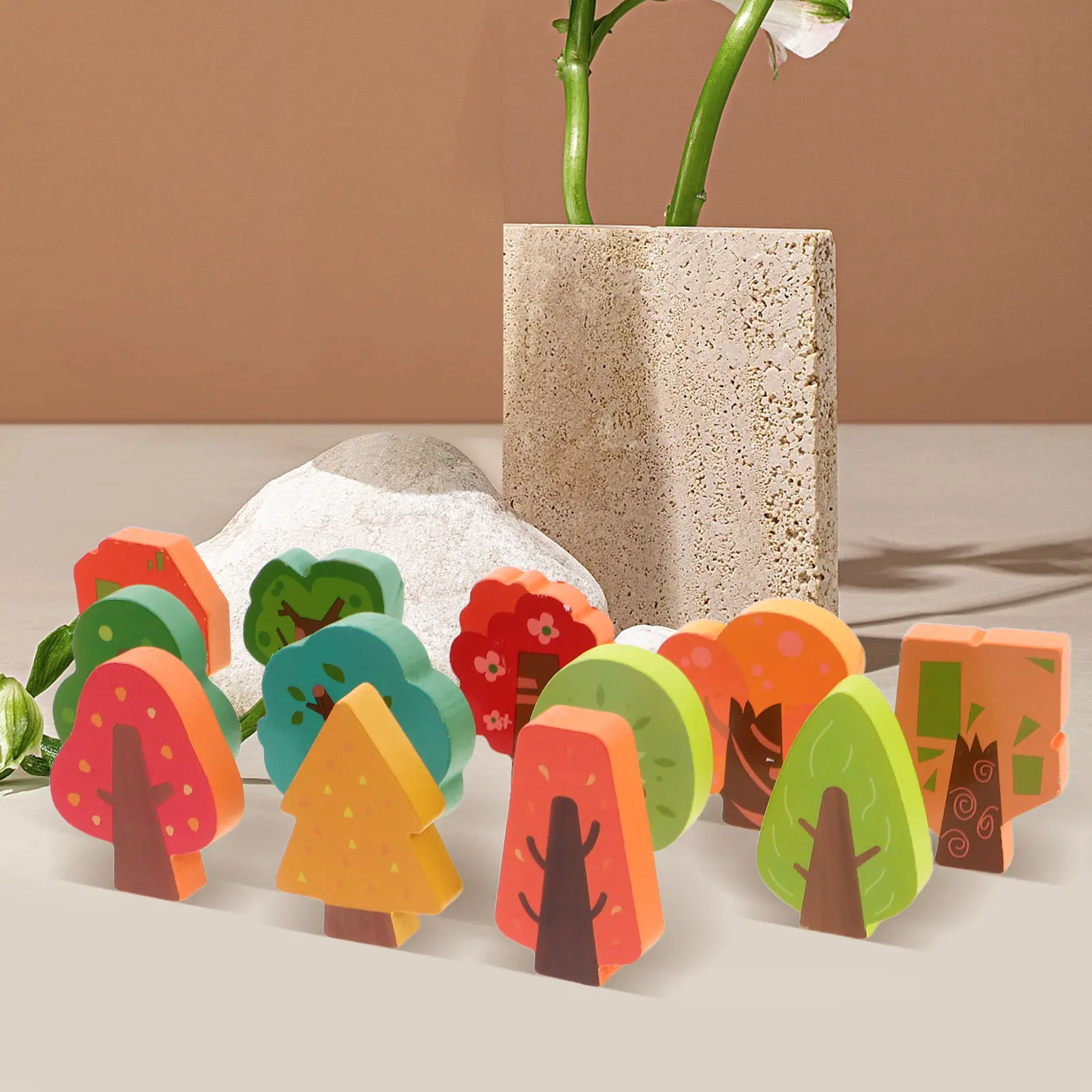 12Pcs Train Track Scene Trees Wooden Railway Scenery Mini Wood Trees DIY Landscape Accessories Miniature Railway Diorama Scenery