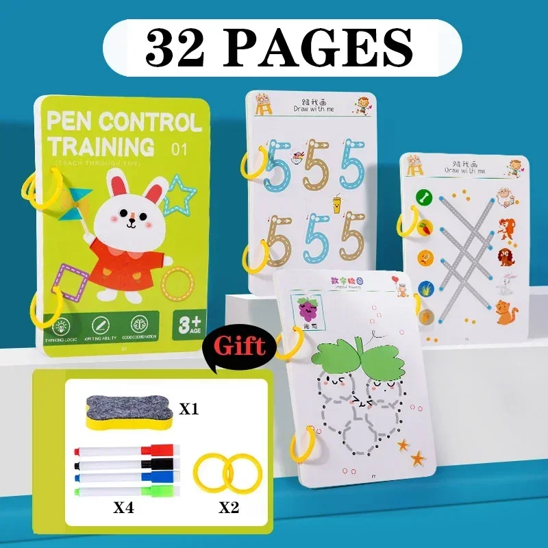 Wiederverwendbares magisches Nachzeichnungsbuch mit Stift und Radiergummi – Nachzeichnungsbuch für Zeichenübungen, Schreibfähigkeiten und Hand-Augen-Koordination – Detail 6