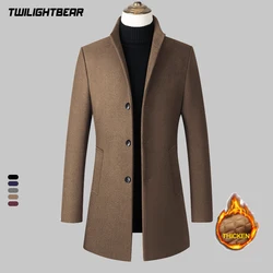 Winter Jacket Men Wool Coat Oversized Solid Stand Collar Thicken Business Casual Overcoat Men's Clothing Woolen Pea Coat
