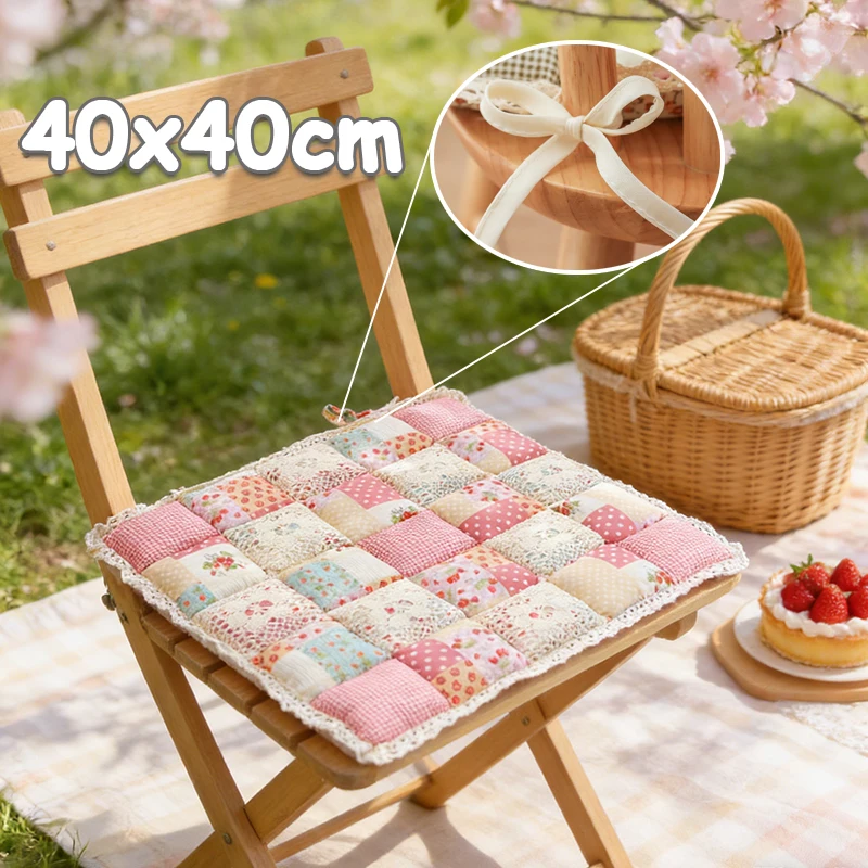Floral Square Seat Cushion 40x40cm Skin-friendly Breathable Pad with Non Slip Straps for Home Office Kitchen Car Chair Decor