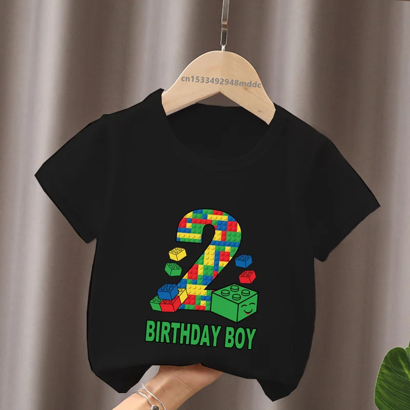 Master Builder Blocks Building Print Number Funny Kids T shirt 1 2 3 4 5 6 7 8 9 Years Birthday Baby Boys T-Shirts Girls Clothes