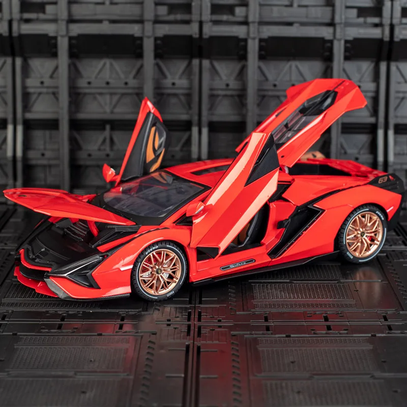 Lamborghini SIAN FKP 37-coche deportivo de aleación de Metal fundido a presión, modelo de coche, luz de sonido, Colección Pull Back, regalos de juguete para niños, 1:18