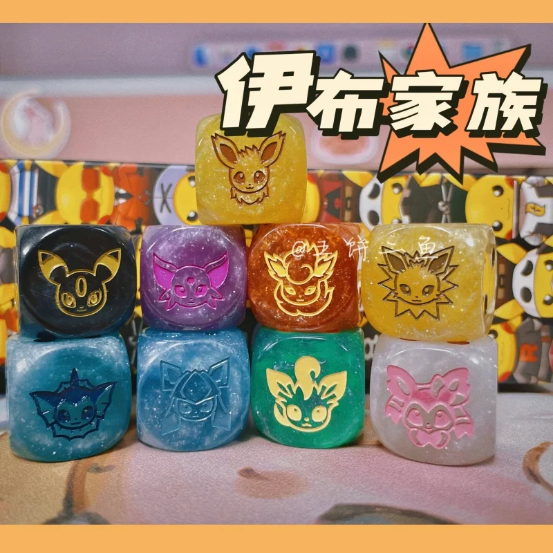 

PTCG Eevee Evolution Game Indicator Vaporeon Plastic Dice 20mm Anime Cartoon Flareon Glaceon Counter Board Game Dice Toy Gift