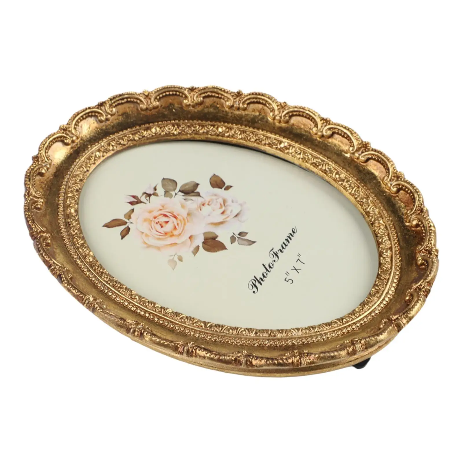 7 inch gold oval photo frame in vintage design resin material perfect for desktop bookshelf or home office display