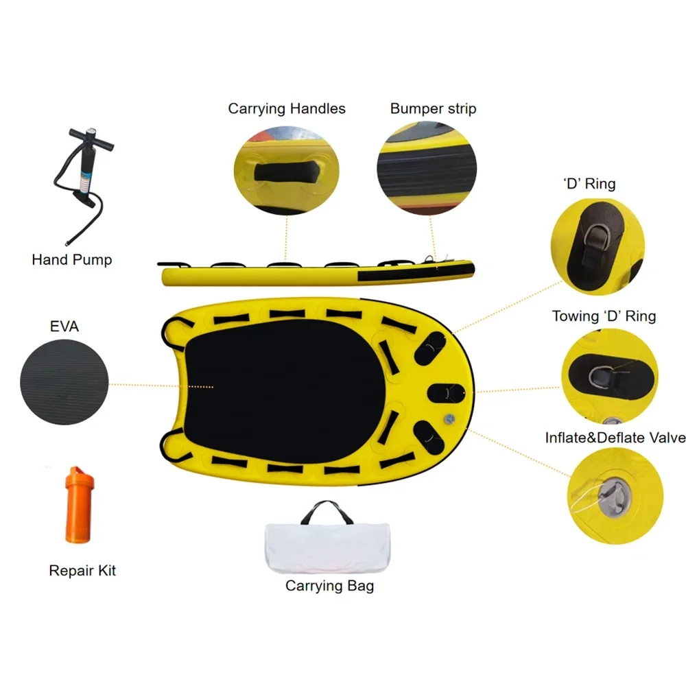 Large Inflatable Water Rescue Sled Floating Mat, Surfing Board, Inflatable Jet Ski Rush Wave 71x42x4 Inches Can folding