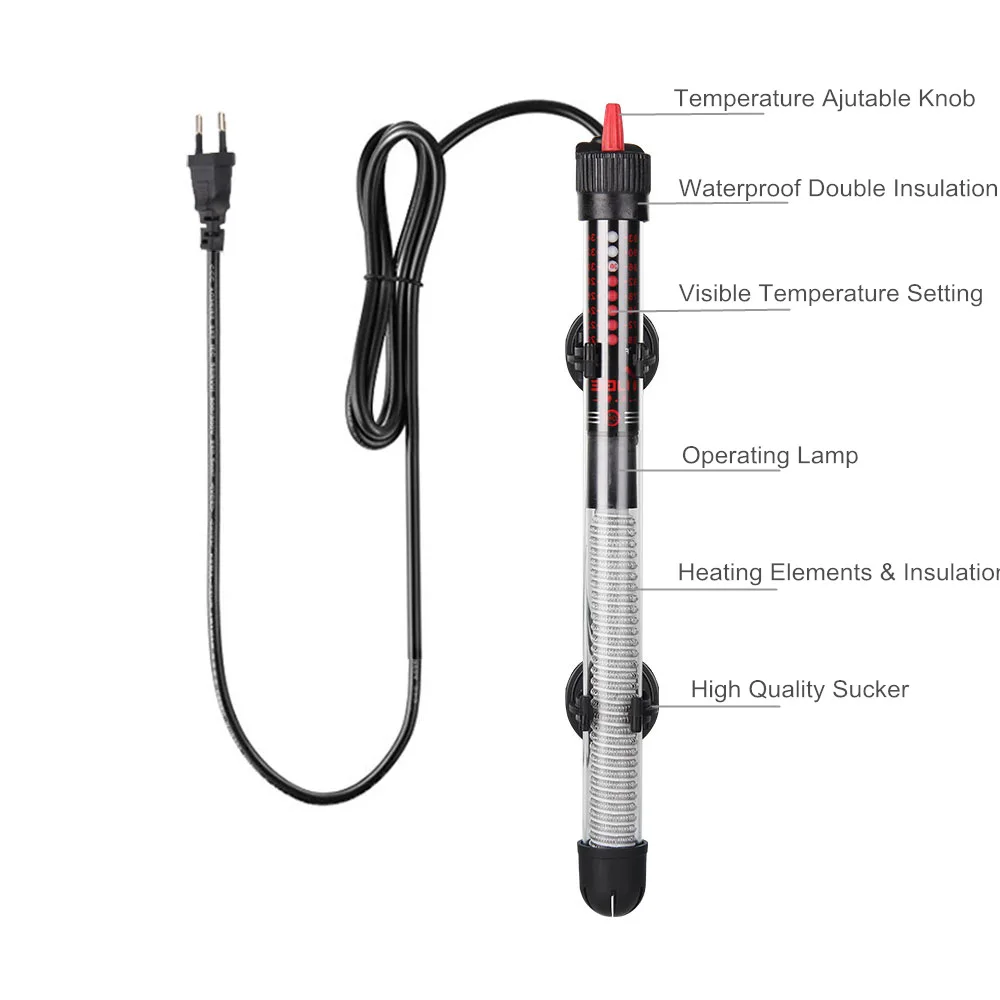 Submersible Aquarium Fish Tank Heating Rod  Automatic Adjustable Temperature Thermostat Water Heater Rod 25W/50W/100W/200W/300W