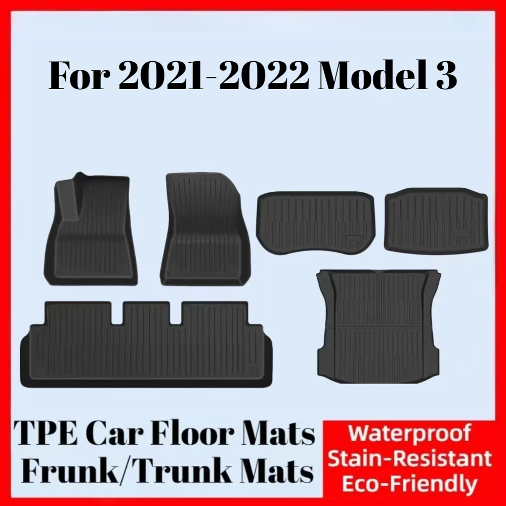 

For 2021-2022 Tesla Model 3 TPE Car Floor Mats Trunk Mats Wear-Resistant Waterproof Stain-Resistant Auto Interior Accessories