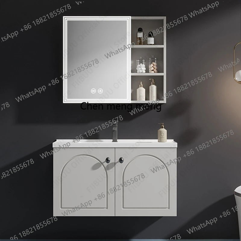 Wall Mounted Bathroom Vanity Combo with Integrated Ceramic Sink Basin Defog Smart Mirror Cabinet Large Storage Floating Cabinet