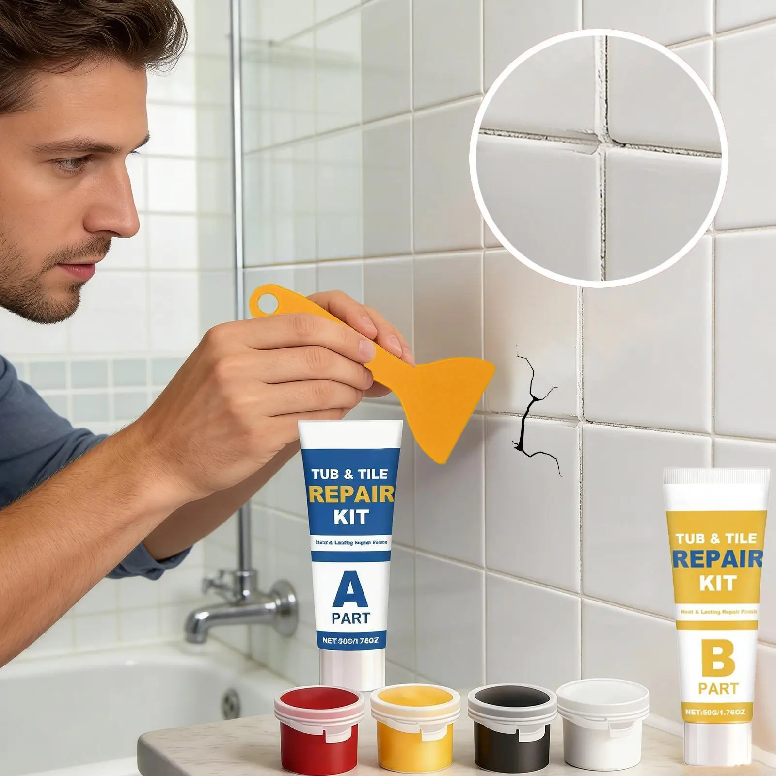 Tile Crack Repair Kit Waterproof Marble Caulk Strong Adhesive Floor Tile Repair Kit for Bathtub Bathroom Kitchen Floor Toilet