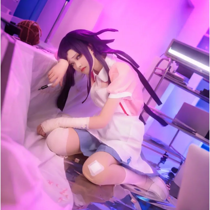 애니메이션 Danganronpa Mikan Tsumiki 코스프레 의상 간호사 유니폼 절망 궁극적 인 메이드 복장 풀 세트 카니발 파티 드레스 여성