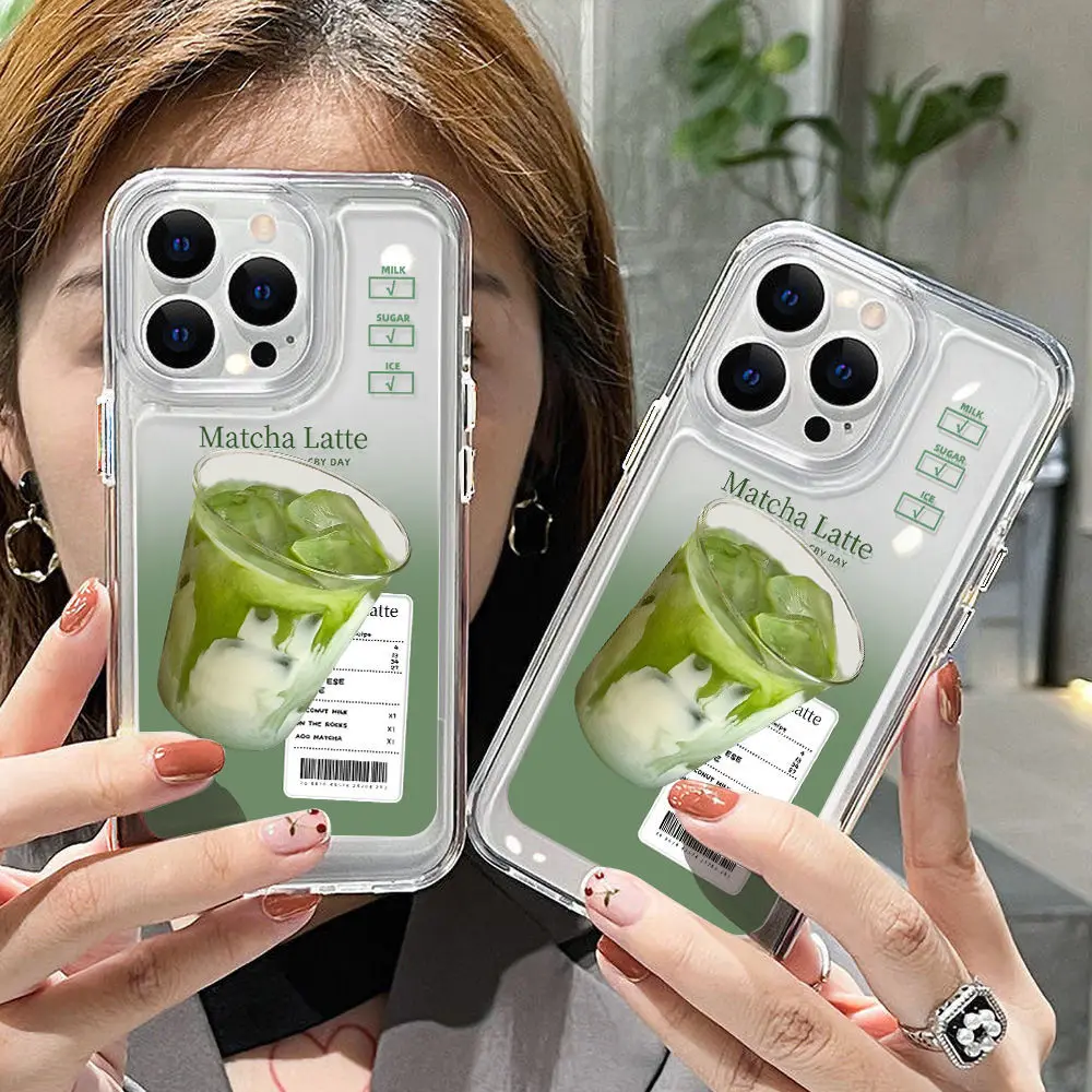 New Summer Matcha Latte for Office Workers Phone case For iPhone 16 15 14 plus 13 12 11 Pro Max Shockproof Anti-fall hard shell