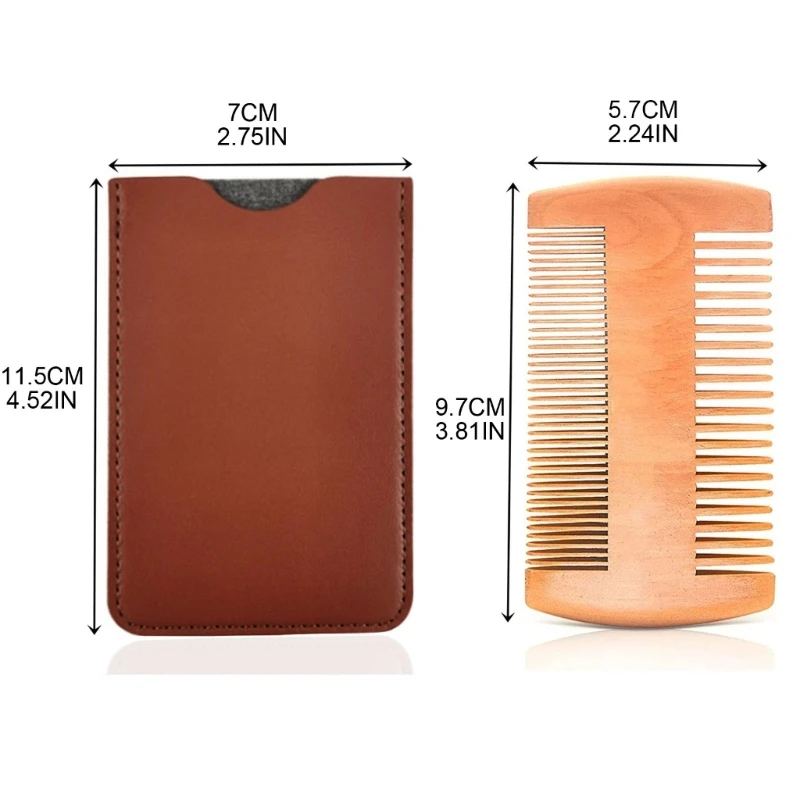가죽 케이스가 포함된 나무 수염 빗 남성용 고급 굵은 이빨 콧수염 머리 빗
