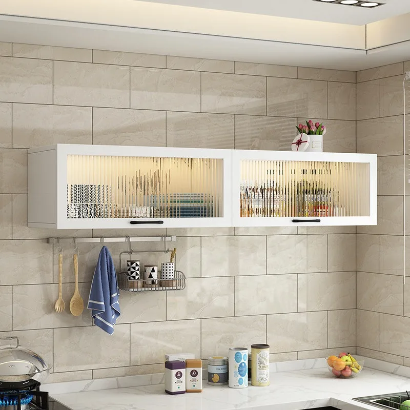 Home Kitchen Solid Wood Small Hanging Cabinet Below Shelf Upturn Door Wall Wall Wall Cabinet Wall-mounted Condiment Glass Door S
